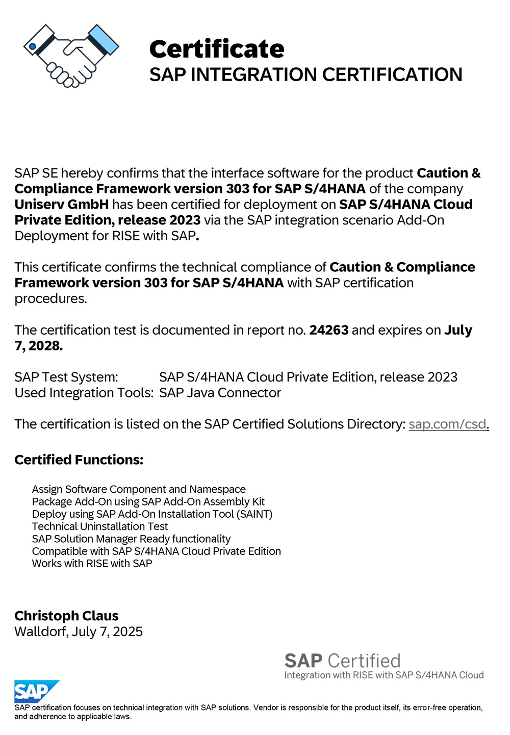 SAP Integration Certification